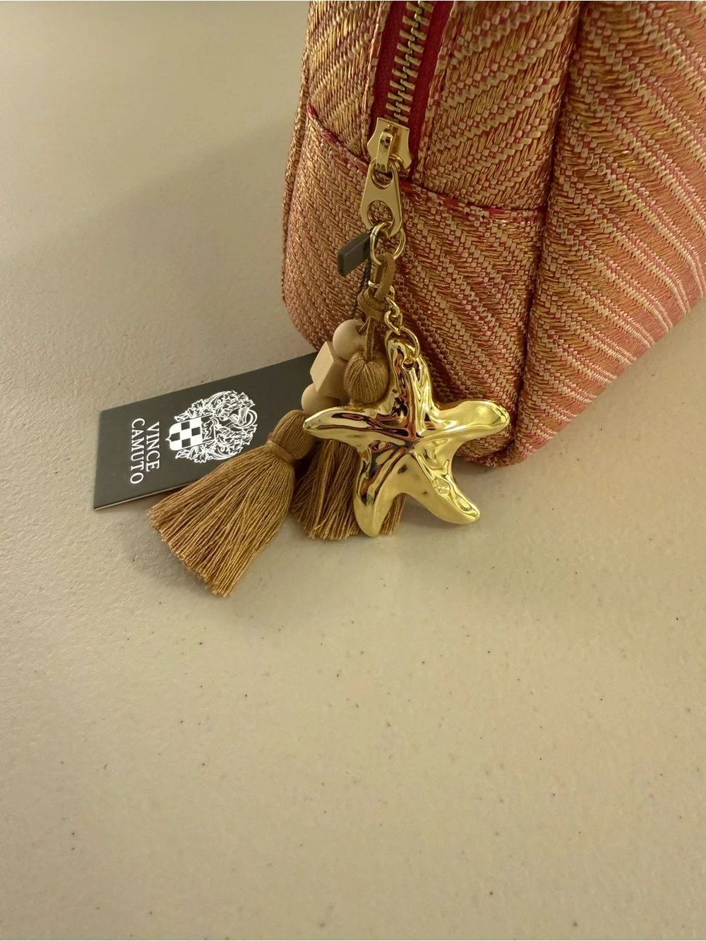 Vince Camuto Cosmetic Bag w/ Starfish and Tasseled Zipper in Pink/Gold - *NWT*